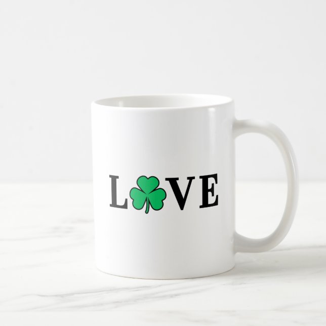 Taza De Café Amo Irlanda Shamrock Clover Leaf Simple Elegante (Derecha)