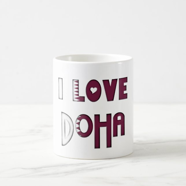 Taza De Café Amo la bandera de Doha del recuerdo de la (Centro)