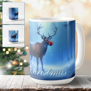 Taza De Café Amo la Navidad Reno Azul Invernal