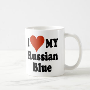 Taza De Café Amo mi mercancía rusa del gato azul