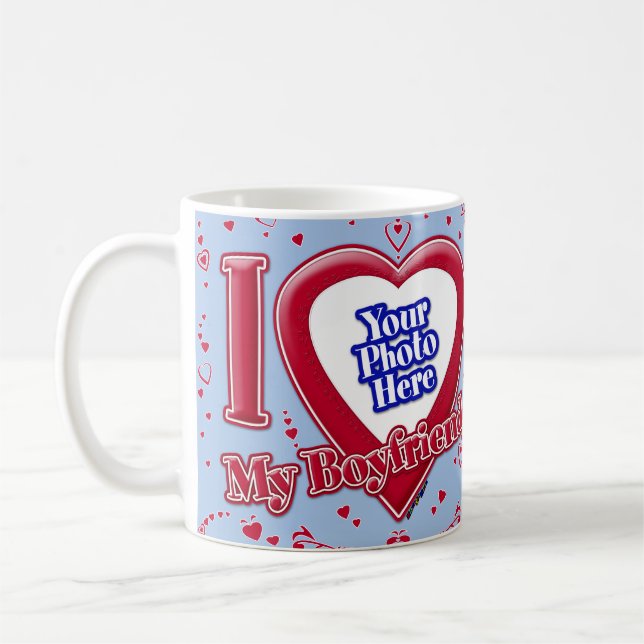 Taza De Café Amo Mi Novio Foto Corazón Rojo Bebé Azul (Izquierda)