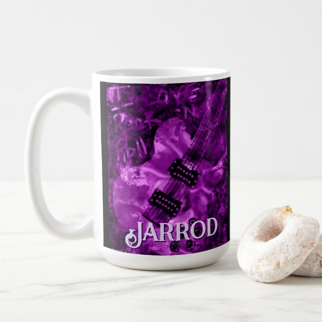 Taza De Café Amo Rock 'N Roll Guitarra Eléctrica Personalizada (Con donut)