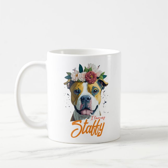 Taza De Café Amo Staffordshire Bull Terrier - Amo Mi Staffy (Izquierda)