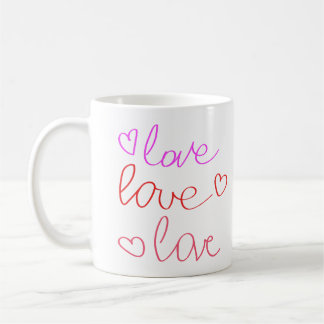 Taza De Café Amor, amor, amor en la sucia escritura cursiva en