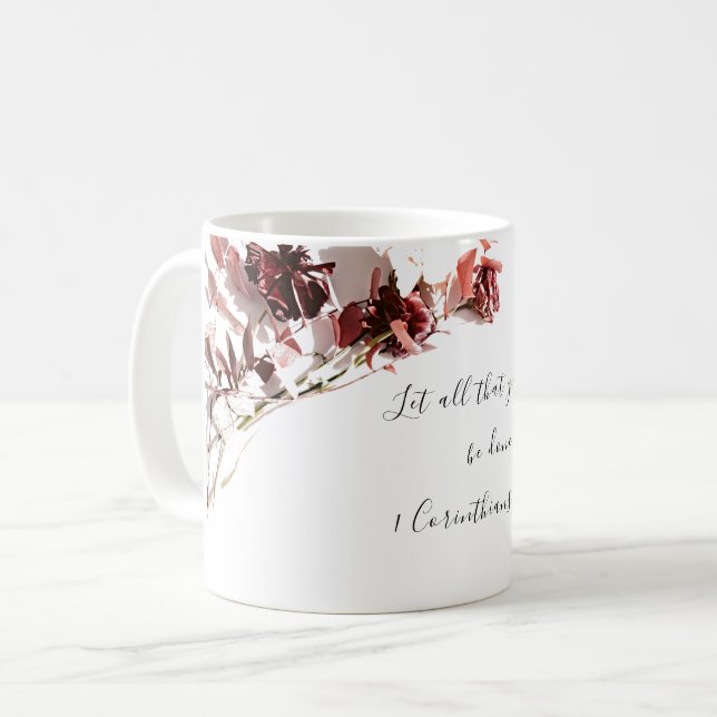 Taza De Café Amor biblia verso barro floral (Anverso izquierdo)