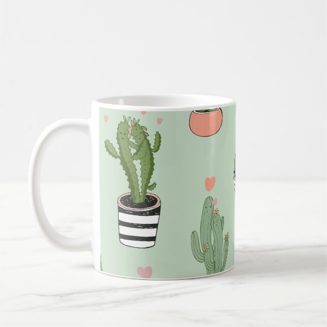 Taza De Café Amor Cactus: Patrón Personalizado. (Izquierda)