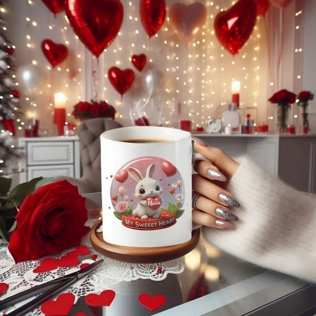 Taza De Café Amor cardíaco valentino lindo bebé Conejo Café Mug (Subido por el creador)