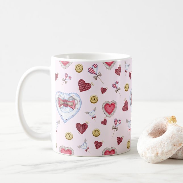 Taza De Café Amor Corazón masticando acuarela            (Con donut)