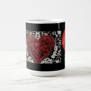 Taza De Café Amor de encaje moderno rojo y negro