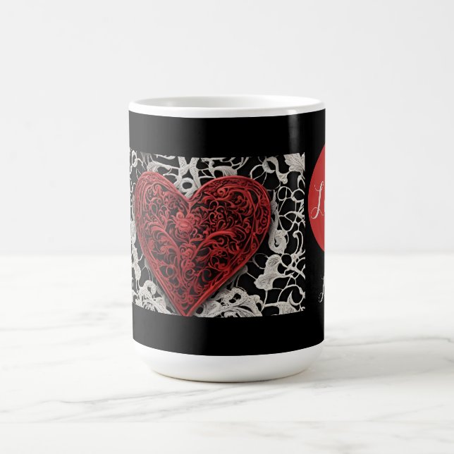 Taza De Café Amor de encaje moderno rojo y negro (Centro)
