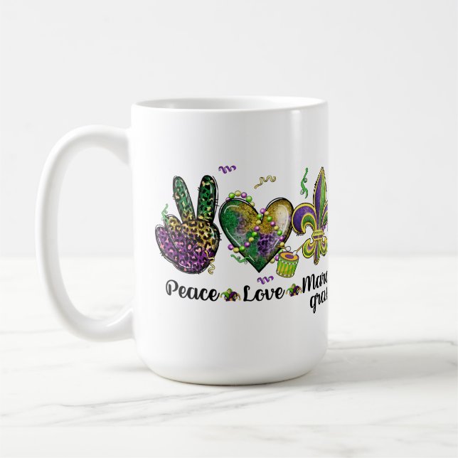 TAZA DE CAFÉ AMOR DE LA PAZ MARDI GRAS ORO PURPLE VERDE (Izquierda)