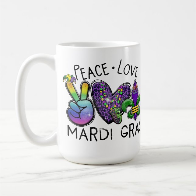 TAZA DE CAFÉ AMOR DE LA PAZ MARDI GRAS ORO PURPLE VERDE (Izquierda)