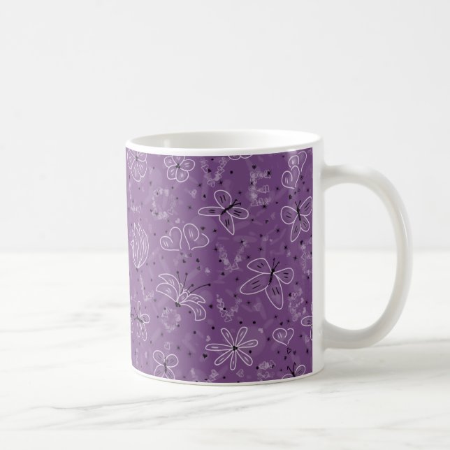 Taza De Café AMOR de mariposa violeta malva - patrón sin fisura (Derecha)