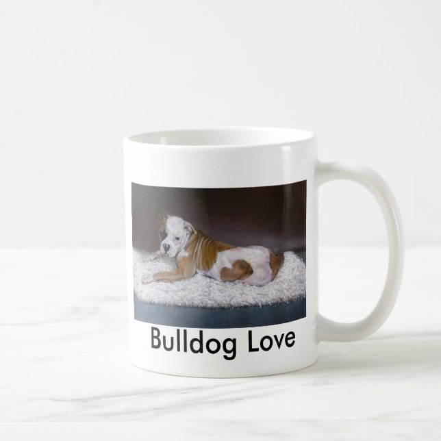 Taza De Café Amor del bulldog. Pintura americana del bulldog (Derecha)