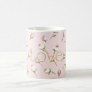 Taza De Café Amor Dorado Rosado Rosa Floral