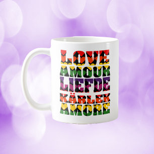 Taza De Café Amor en muchos idiomas Arcoiris oscuro