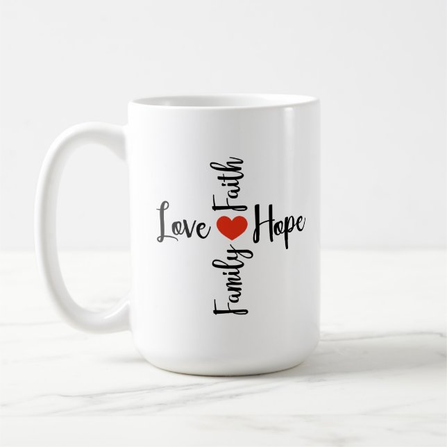 Taza De Café Amor, Esperanza, Fe, Café Familiar (Izquierda)