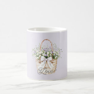 Taza De Café Amor Floral Lavanda Dorada