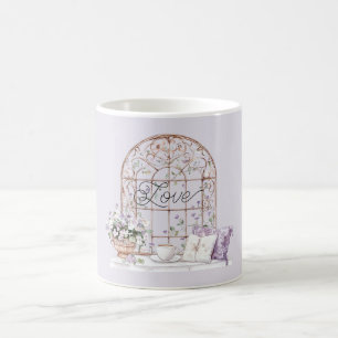 Taza De Café Amor Floral Lavanda Dorada