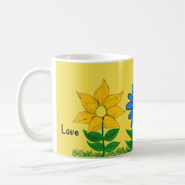 Taza De Café Amor floral Mugs amarillos personalizados (Izquierda)