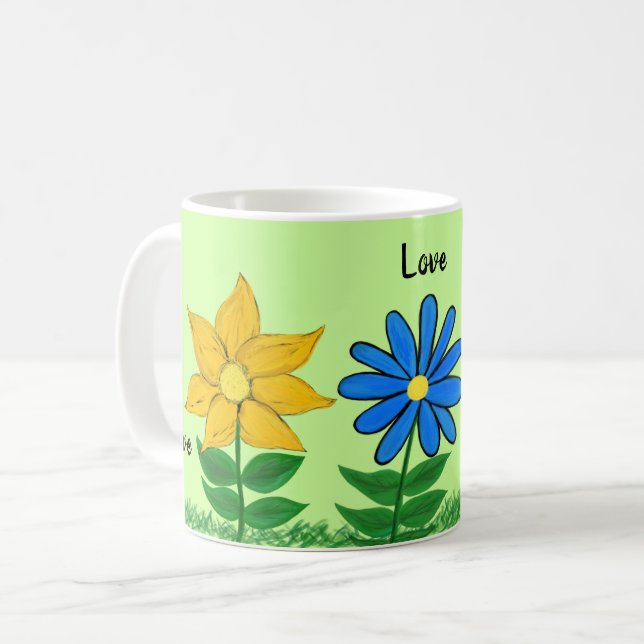 Taza De Café Amor floral Mugs verdes personalizados (Anverso izquierdo)