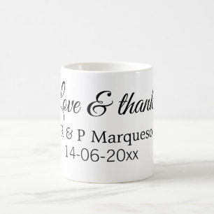 Taza De Café Amor & gracias agregar nombre de la pareja boda ag