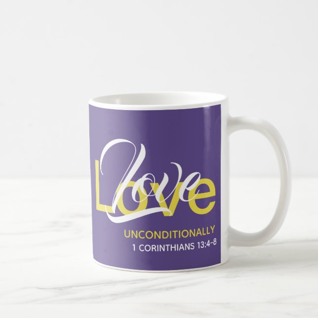 Taza De Café AMOR INCONDICIONALMENTE Monograma cristiano morado (Derecha)