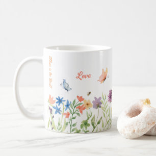 Taza De Café Amor Mejor Mamá Pintó Flores De Primavera Mariposa