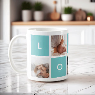 Taza De Café Amor moderno Aqua Collage de fotos Mug