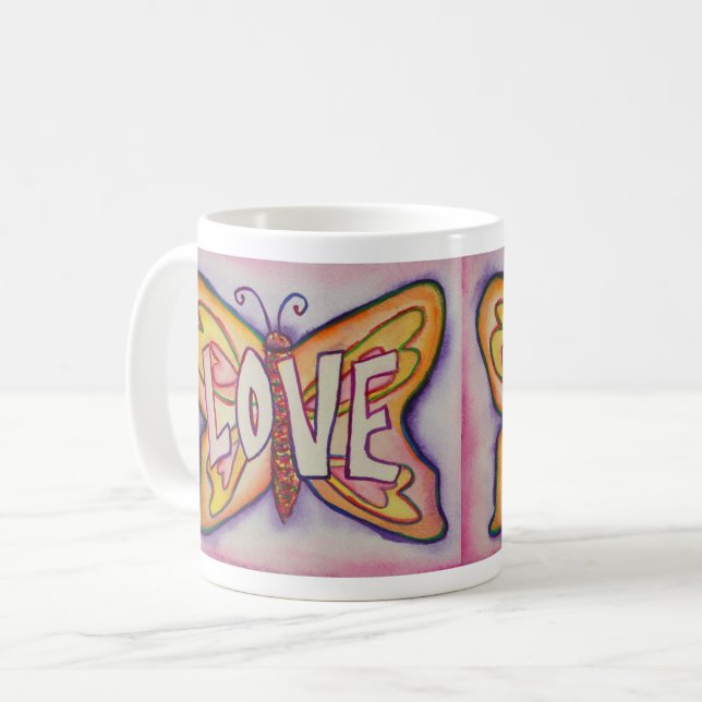 Taza De Café Amor Palabra Arte Mariposa rosa Wings Café Mug (Anverso izquierdo)