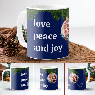 Taza De Café Amor Paz Alegría Navidad Familia Foto Azul Marino