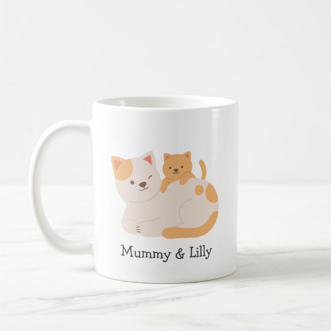 Taza De Café Amor perfecto - Personalizado Mama Cat & Kitten (Izquierda)