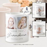 Taza De Café AMOR personalizado GRANDMA manuscrito 4 Foto<br><div class="desc">Crea una foto de keepsake para una abuela con 4 fotos y titulada "AME A TU ABUELO" en escritura moderna escrita a mano en gris, con el acento de corazones rosados con los nombres de sus nietos o el mensaje de tu personalizado. Todos los textos y colores son editables para...</div>