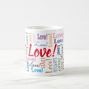 Taza De Café “¡Amor!” Repetido Muchas Veces, Personalizable