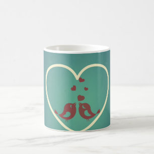 Taza De Café Amor retro vintage Aves corazón azul turquesa Ver