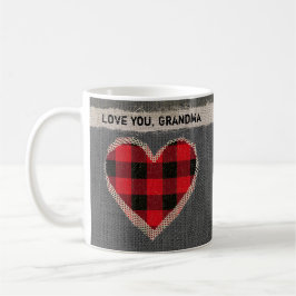 Taza De Café Amor rojo rústico del corazón de la tela escocesa