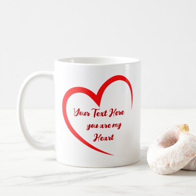 Taza De Café Amor romántico personalizado del corazón (Con donut)