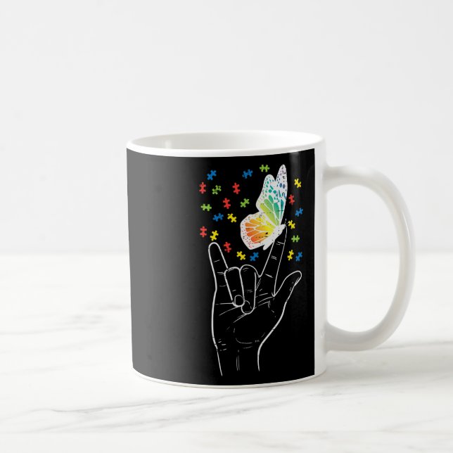 Taza De Café Amor Rótulo Mariposa Rompecabezas Autismo Concienc (Derecha)