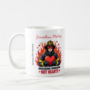 Taza De Café Amor Únique de Bombero Texto Negro y Rojo