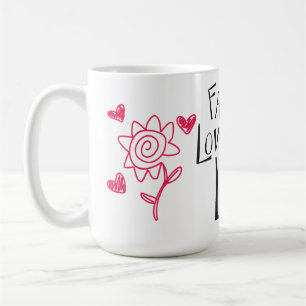 Taza De Café Amor Vida Felicidad Actitud Corazones Rojos y Flor