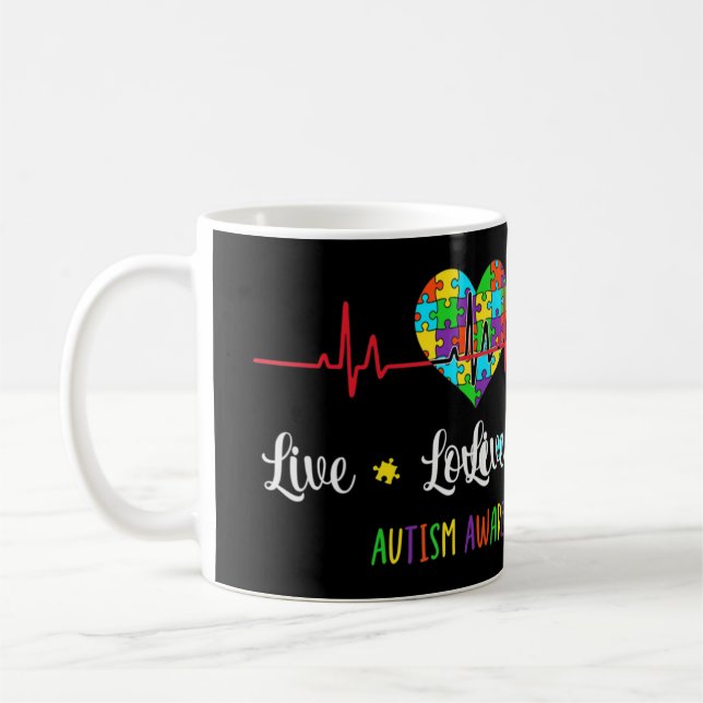 Taza De Café Amor vivo Acepta Autismo Conciencia Mamá, Muestra  (Izquierda)