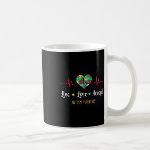 Taza De Café Amor Vivo Aceptar Autismo Conciencia Heartbeat Azu
