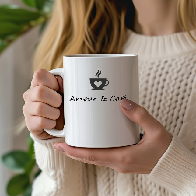 Taza De Café Amor y Café Francés Elegante (Amor y Café) (Amour & cafe. Elegant french design for coffee lovers.)