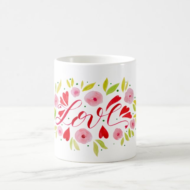 Taza De Café Amor y flores - rosa y rojo (Centro)