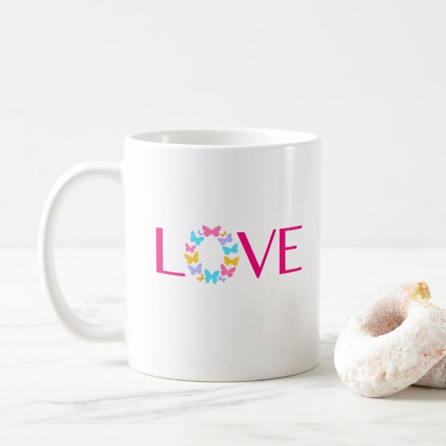 Taza De Café Amor y mariposas Café Mug (Con donut)