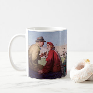 Taza De Café Amor y romance vintage, pareja en juego de fútbol