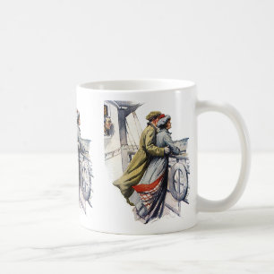 Taza De Café Amor y romance vintage, recién casados en crucero