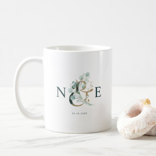 Taza De Café Ampersand Monograma Gold Green (Con donut)