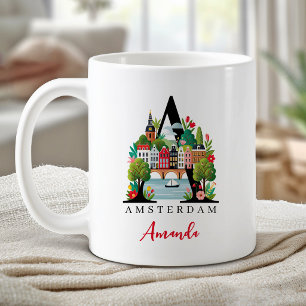 Taza De Café Amsterdam Monograma Letra A Regalo Personalizado
