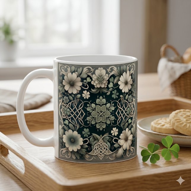 Taza De Café Amuleto Floral de Trébol Celta (Celtic Clover Floral Charm Coffee Mug)